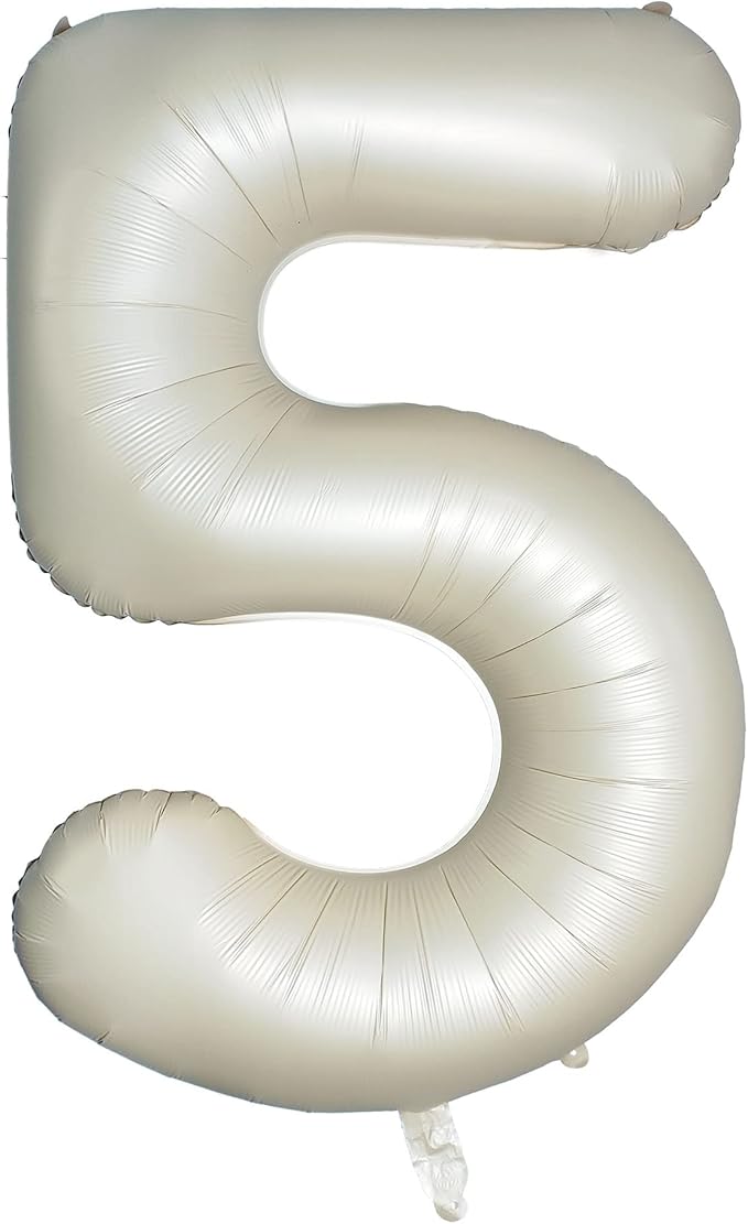 Number 5 Balloons White Sand Five Balloon for 5 Year Old Birthday Decorations 40 Inches Cream White Large Numbers 5th Birthday Party Nude Ballons Beige 5 Digital Neutral Balloon Pearl White 5