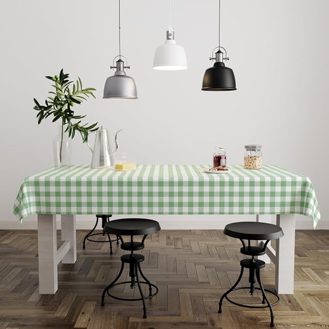 3 Pack Green Gingham Tablecloths, 54 X 108Inch Disposable Party Table Covers Scalloped Green Checkered Table Cloth Waterproof Green White Tablecloth for Birthday Barbecue Tea Party Wedding