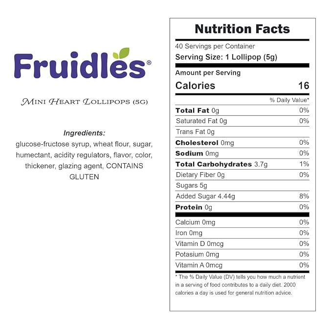 Fruidles 60 Lollipops Mini Red Heart Shaped Strawberry Flavored Individually Wrapped, 5g 60 Lollipops 1 Pound