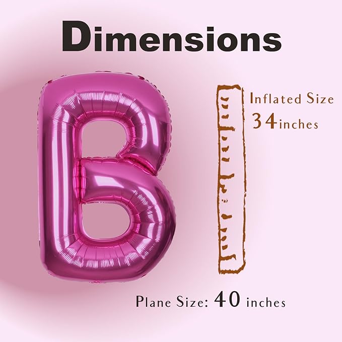 SUWEN 40 Inch Hot Pink Large B Letter Balloons Big Foil Helium Letter Balloons A-Z Jumbo Mylar Happy Birthday Party Decorations for Woman Anniversary Party Supplies