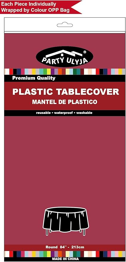 Burgundy Plastic Tablecloths 2 Pack Maroon Disposable Table Covers 84 Inch Circle Bridal Shower Party Tablecovers PEVA Wine Red Table Cloths for Picnic Birthday Wedding Parties 6 ft Round Table Use
