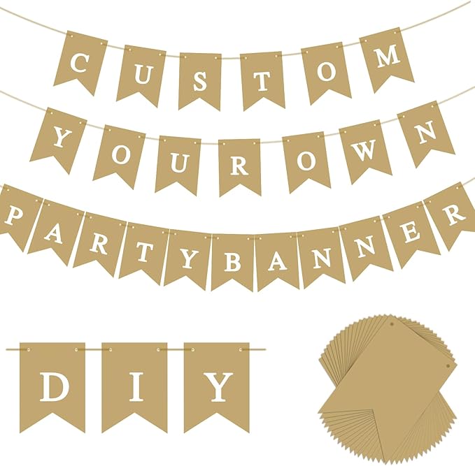24pcs Custom Beige Banner kit-Make Your Own Banner - Design Swallowtail Flags for Kids and Adults, Handwriting Banners for Birthday and Independence Party, Unique Hand Draw Home Party Décor