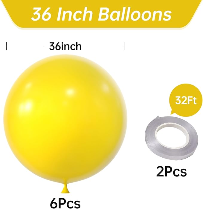 KALOR 36 Inch Giant Yellow Balloons, 6 Pack Large Round Yellow Latex Balloons for Anniversary, Birthday, Christmas, Wedding, Baby Shower Party Decorations