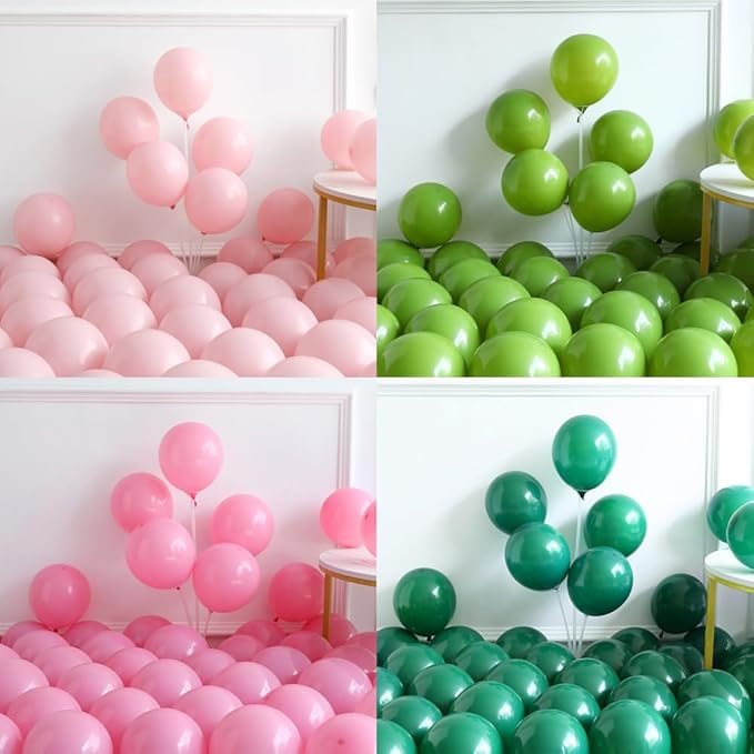 253pcs Pink and Green Balloon Garland Arch Kit, Metallic Silver Dark Green Light Pink Latex Balloons with Crown Iridescent Explosion Star Balloon for Birthday Witch Themed Party Decorations