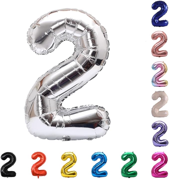 YPSelected 32 Inch Large Foil Helium Number Balloon Birthday Wedding Party 0-9 (Silver, 2)