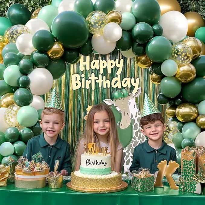 Green Gold Balloon Garland Kit, Double Stuffed Dusty Dark Forest Green Pearl White Gold Metallic Chrome Balloons Arch Kit for Birthday Wedding Party St. Patrick's Day Decoration.