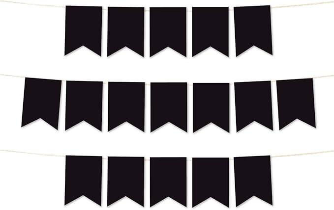 Andaz Press Hanging Pennant Banner with String, Black, 1-Set, 24 Pennants, Approx. 12-Feet Long