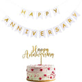 Happy Anniversary Banner Balloons Wedding Love Party and Background Indoor Outdoor Decorations (Banner+Toppers)
