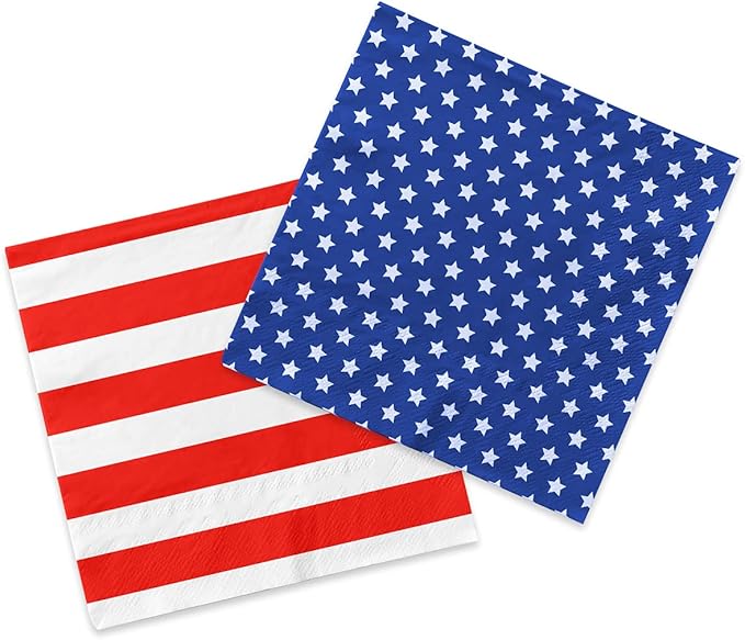 Gatherfun American Flag Patriotic Party Supplies Disposable Paper Napkins Cocktail Napkins for Veterans Day Election Day 4th of July Independence Day Decorations, 40 Pack of Stars+40 Pack of Stripes