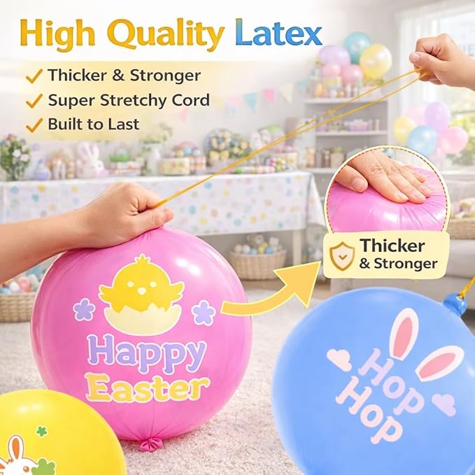 Sean's Choice 30Pcs Easter Punch Balloons, Thickened Latex Punching Balloon Heavy Duty Party Favors for Kids, Bouncy Balls Easter Basket Stuffers