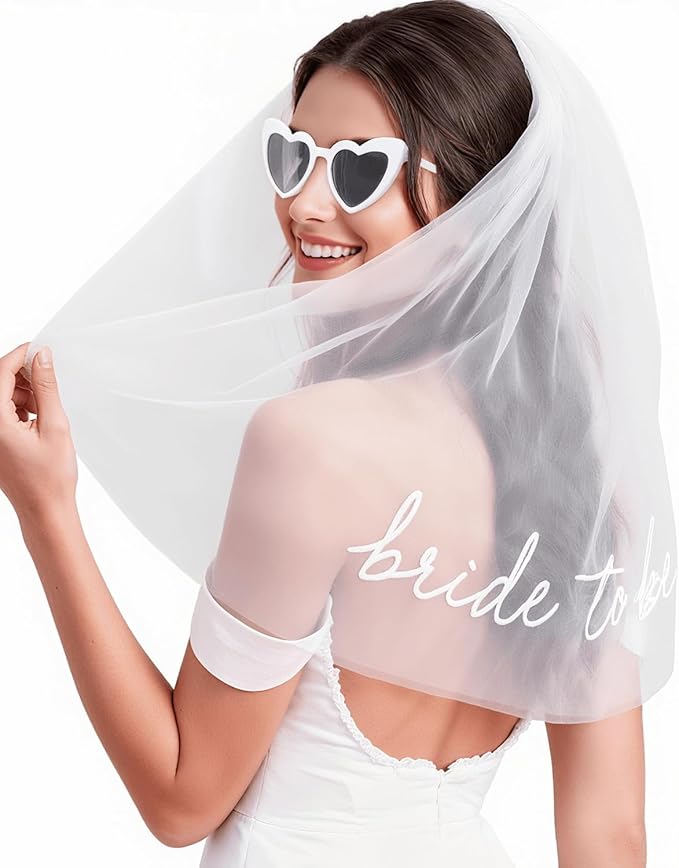 Bride to Be Embroidered Veil with Heart Sunglasses - Bachelorette Party Favors, Bridal Shower Decorations