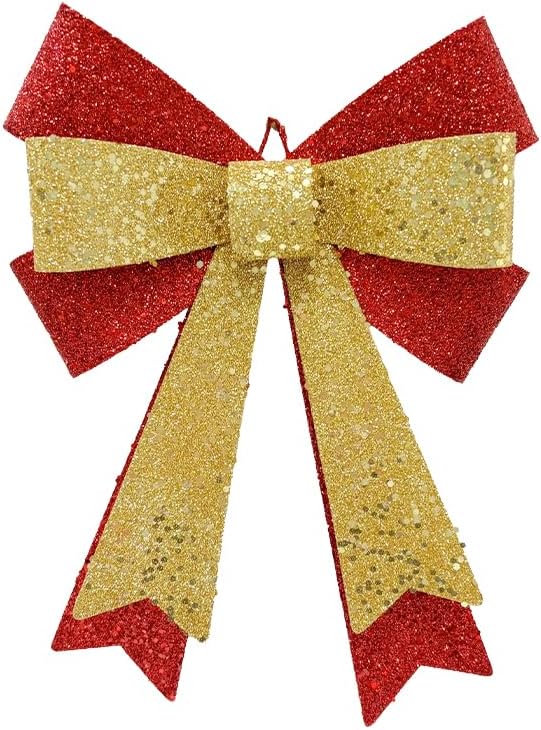 Metal Sparkly Christmas Red Bow Wall Decoration Hanging Xmas Red Bow for Wreath Christmas Tree Topper Ornaments Outdoor Indoor Christmas Decorations for Party Front Door Porch Home