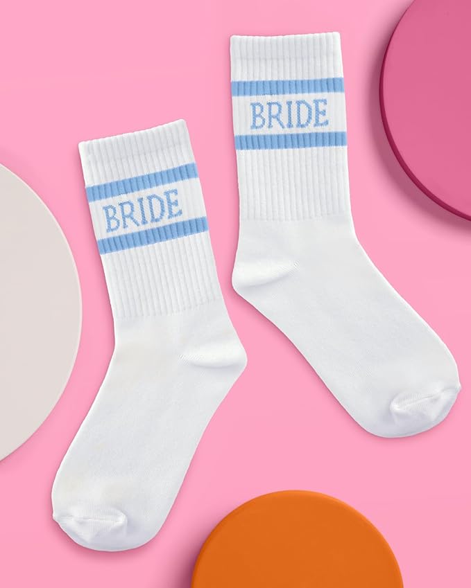 xo, Fetti Bride Socks, White + Blue | Bride To Be Something Blue Gift, Bachelorette Decorations, Wedding Day Slippers, Bridal Footwear Gift