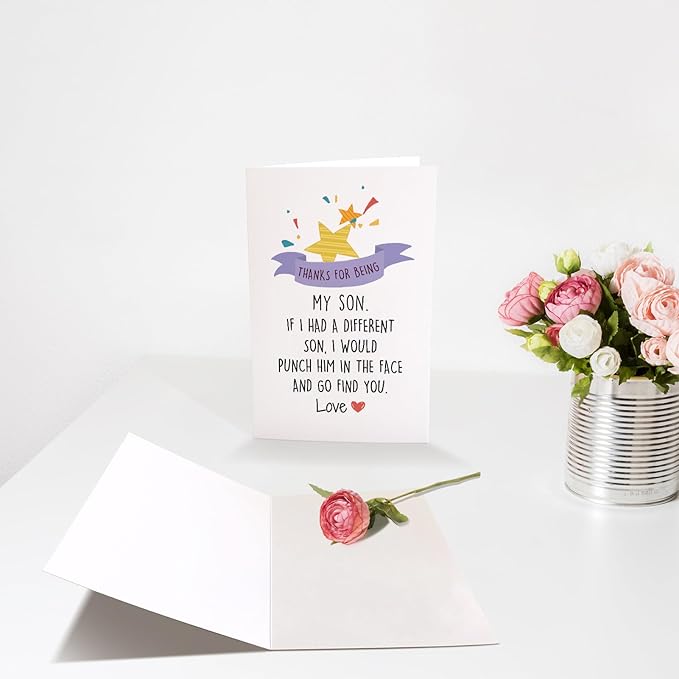 Chenive Funny Birthday Card for Son, Humorous Son Birthday Card from Mom Dad, Hilarious Son Fathers Day Card, Father's Day Card for Son, Thank You for Being My Son