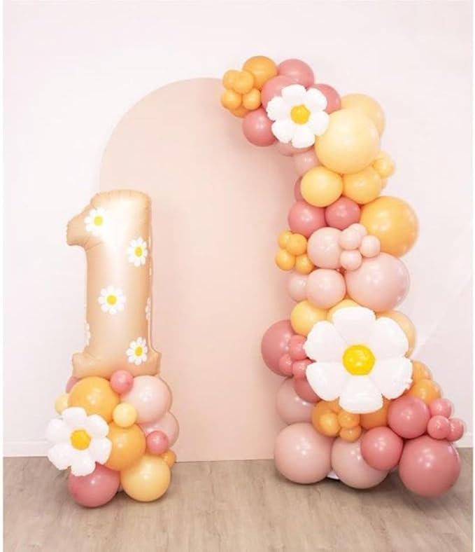 Daisy Balloon Garland Arch Kit,Retro Yellow Pink White Gold Hippie Boho Balloons Garland Daisy Flower Balloons For Birthday Baby Shower Bridal Wedding Groovy Daisy Party Decorations
