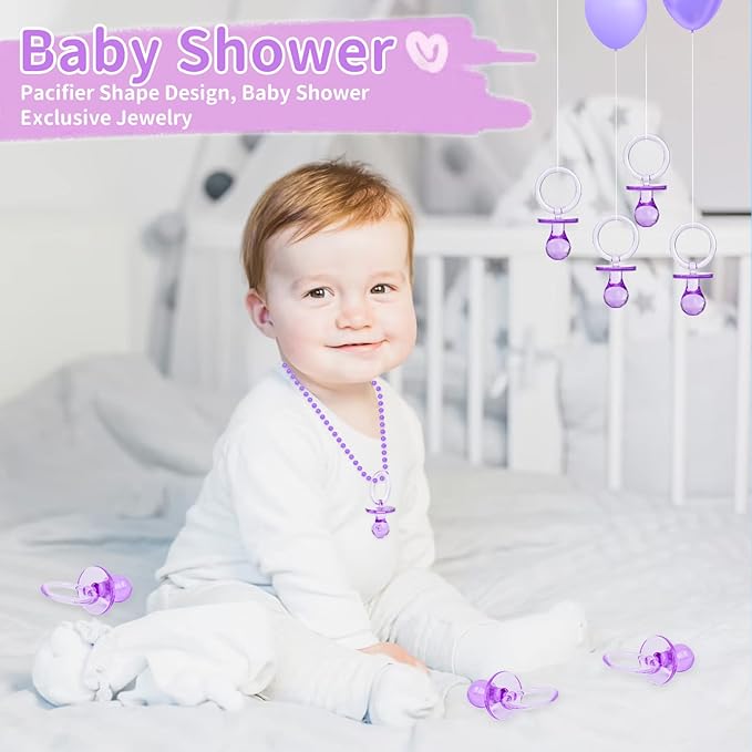 Pacifiers for Baby Shower Game, 36 Plastic Pacifiers for Baby Shower Decoration DIY, Large Size Baby Shower Pacifiers, Gender Reveal Party Table Scatter/Hunt Baby Shower Game Props(Purple, 2.75 in)