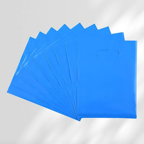 100 PCS Blue Small Gift Bags, 6"x8" Merchandise Bags for Small Businesses, Goodie Bags Party Favor Bags for Kids, Treat Bag Retail Bag with Handle for Kids Birthday, Christmas