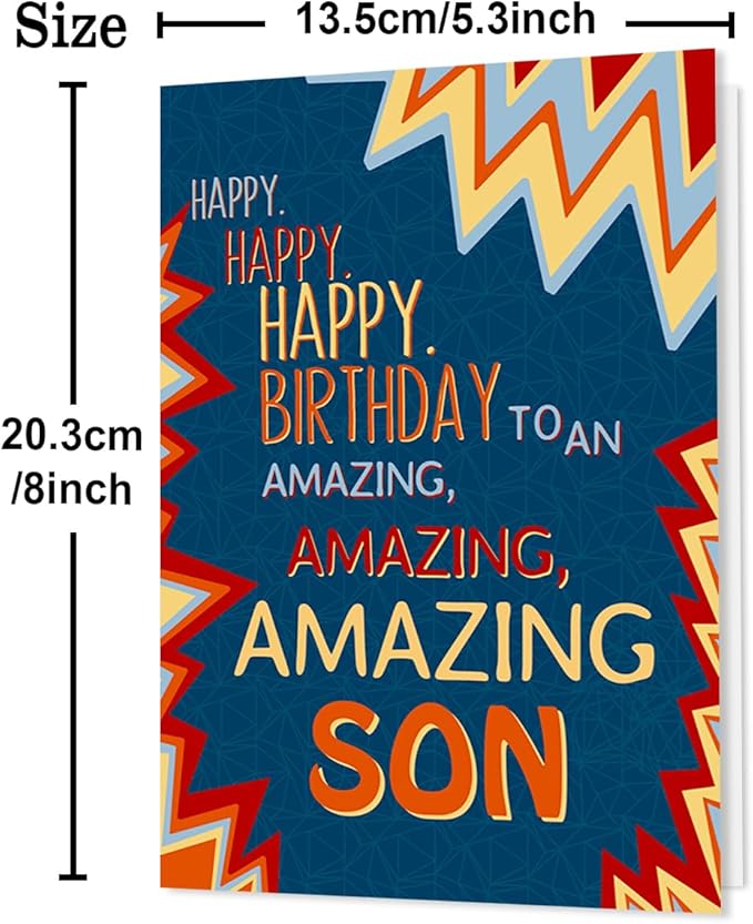 Son Birthday Card, To My Son Birthday Card Gifts from Mom Dad,Gifts for Adult Sons Gift Ideas-8x5.3 Inches, Double-Sided