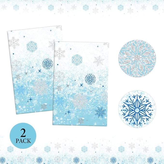 2 PCS Blue White Plastic Snowflake Tablecloth(54x108 Inch) Frozen Birthday Winter Wonderland Decorations Disposable Table Cover Tablecloths for Christmas Holiday New Year Party Favors Supplies Decor