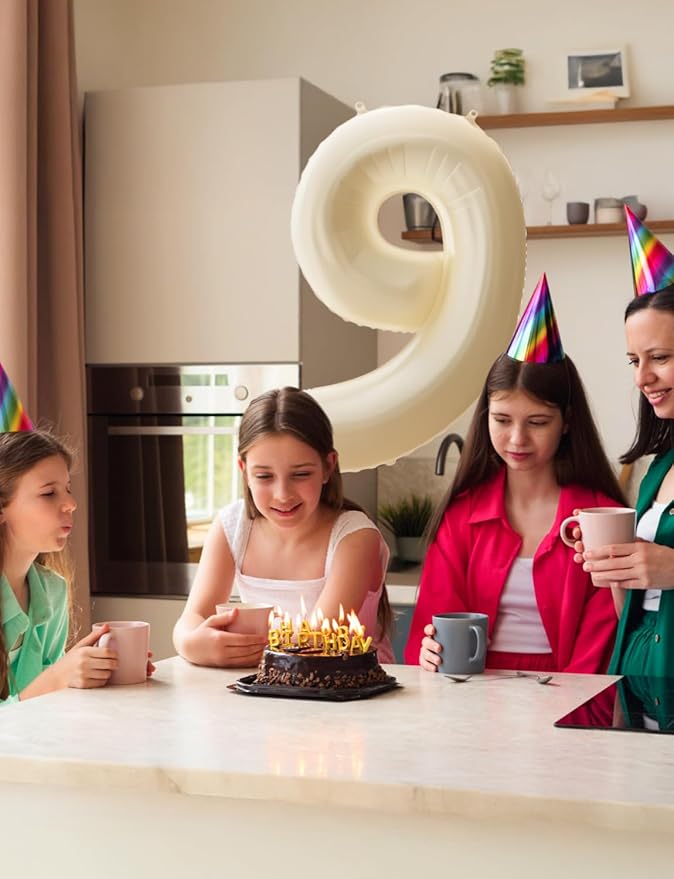 Number 9 Balloons - 40 Inch Cream Number Balloons Giant Light Cream balloon Big Foil balloon for Birthday Anniversary Baby Shower Party Decorations