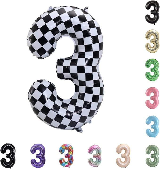 40 Inch Large Foil Helium Number Balloon Birthday Wedding Party 0-9 (Checkered, 3)