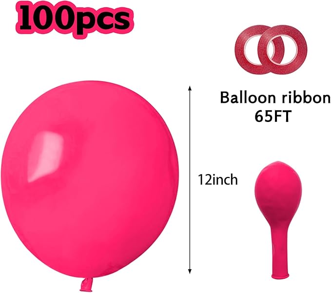 Hot Pink Balloons 100 pcs 12 inch Thicken Latex Hot Pink Balloon Pink Round Helium Ballons for Birthday Wedding Valentines Anniversary Baby Shower Kids Party Decoration Supplies