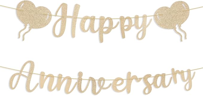Happy Anniversary Banner, Champagne Gold Anniversary Banner Romantic Balloon Garland Decorations Sign for Bedroom Wedding Party