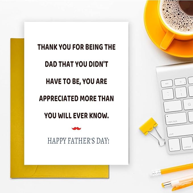UUEFKTN Cute Stepdad Father's Day Card, Funny Fathers Day Card for Stepdad from Stepdaughter Stepson, Humorous Fathers Day Thank You Cards for Bonus Dad