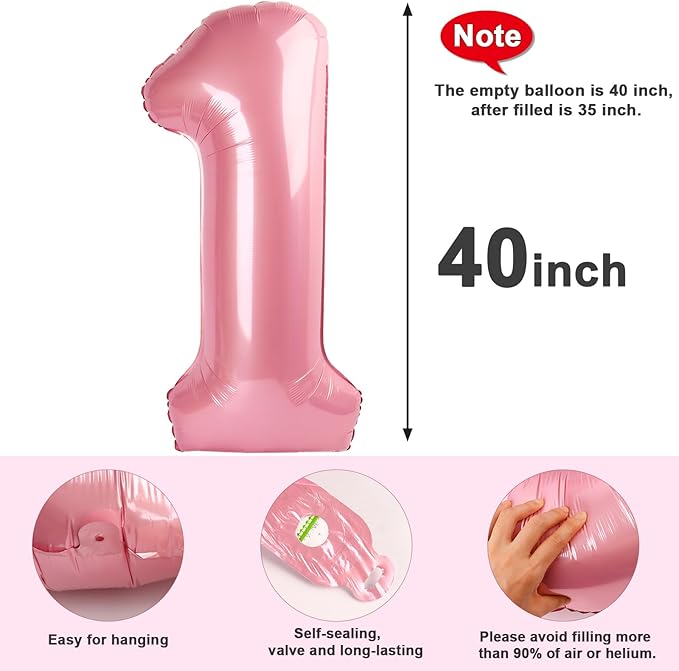 Number Balloon 10th Birthday Decorations, 40 Inch Big Foil Balloon for Men & Women, Pastel Pink Number Balloons for Wedding Memorial Day Birthday Aniversarry Supplies