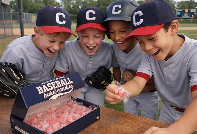 Baseball Candy Team Party Favor Bulk Pack – 110+ Individually Wrapped Ball Shaped Hard Candy Strawberry Flavor Game Day Snacks, Goodie Bag Fillers, Sports Birthday Treats