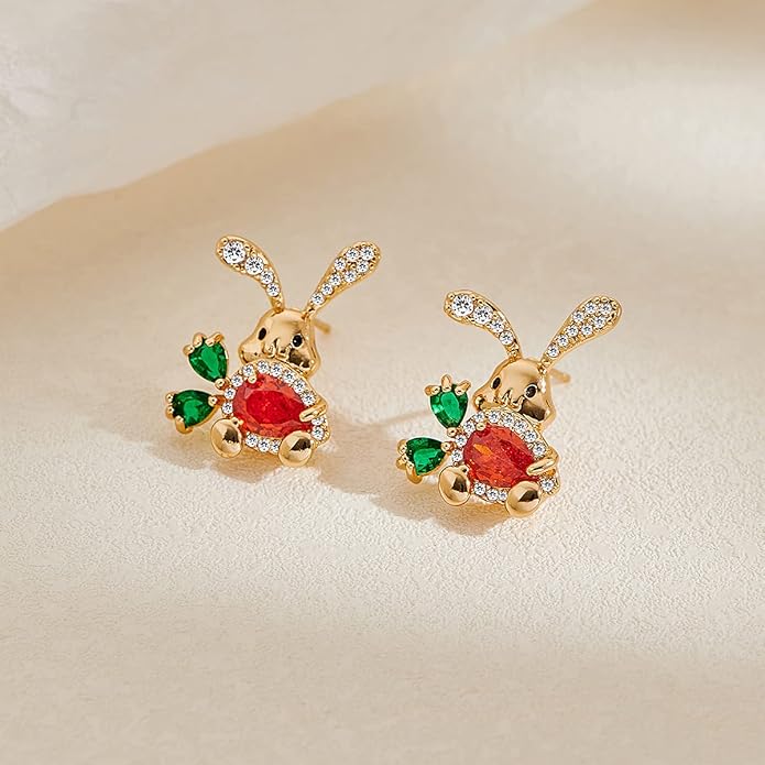 MUYAN Cute Small Easter Bunny Stud Earrings Rabbit Carrot Easter Earrings Holiday Jewelry