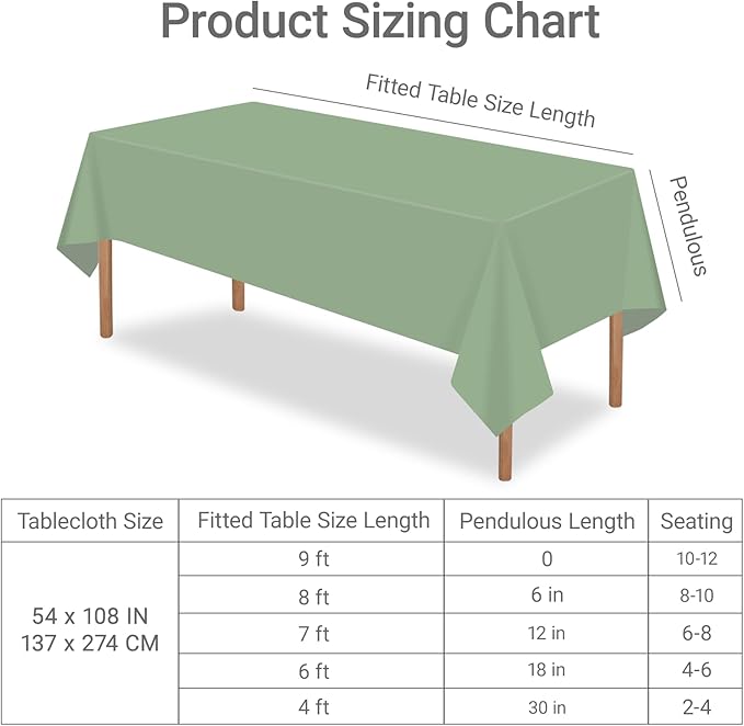 MRJ 12 Packs Disposable Plastic Tablecloths 54x108 Inch, Sage Green Rectangle Table Cover for Birthday Party Wedding Banquet Decorations