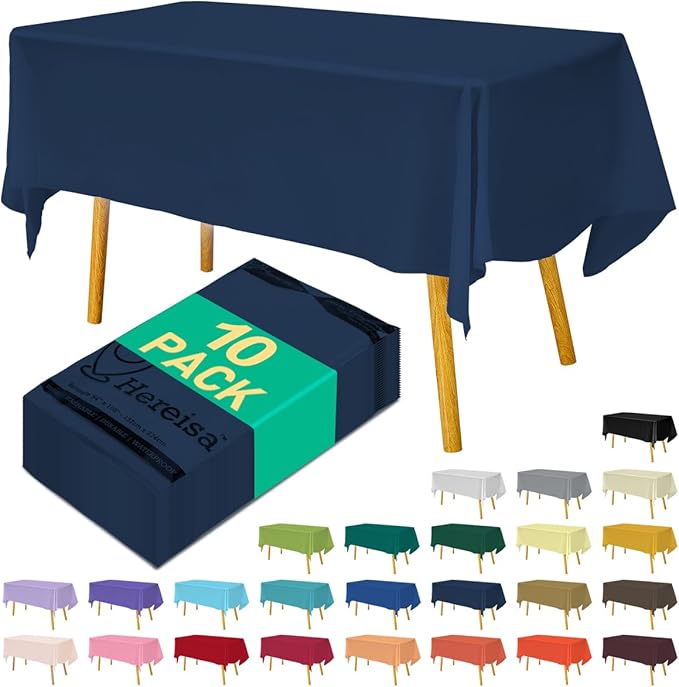 Disposable Black Plastic Tablecloth 54x108 Inch, 10-Count Waterproof Rectangle Table Cover for Events, Catering