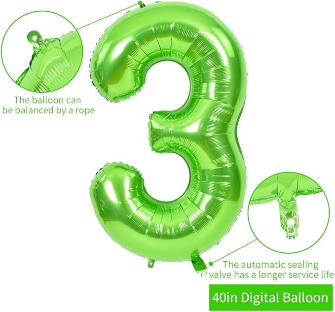 TONIFUL 40 Inch Large Green Numbers Balloons 0-9, Number 3 Digital 3 Helium Foil Mylar Big Number Balloons for 2026 Graduation New Year Eve Birthday Party Anniversary Supplies Decorations
