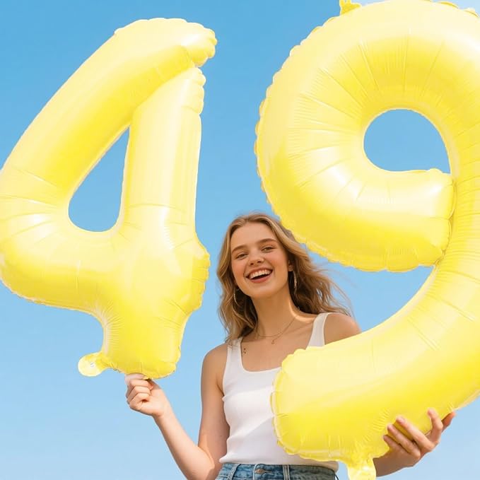 40 Inch Large 4 Balloon Numbers Macaron Yellow Big Foil Number Balloons Giant Helium Happy 14th 24th Birthday Party Decorations for Man and Women, Huge Mylar Anniversary Party Supplies