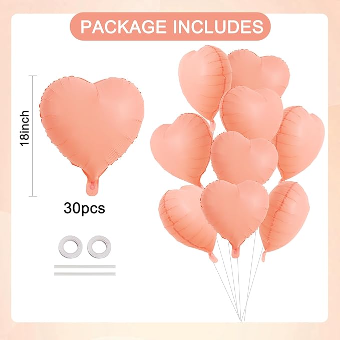 TONIFUL 30Pcs 18 Inch Pastel Orange Balloons Light Orange Heart Shape Foil Mylar Banners Decoration for Birthday Valentine's Day Wedding Bridal Shower Anniversary Engagement Party Supplies