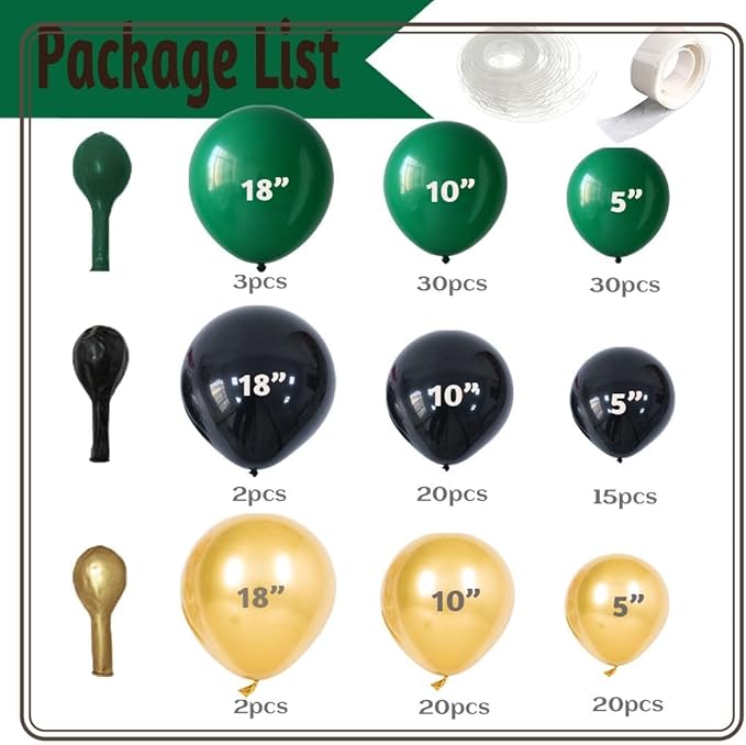 Emerald Green Black Gold Balloon Garland,144Pcs Forest Dark Green Black Gold Balloon Arch Kit for Graduation Baby Shower Jungle Birthday Spring Party Decorations