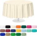 Mulbozy 2 Pcs Ivory Round Tablecloth, 84 inches Disposable Plastic Milky White Circle Table Covers for Baby Shower Wedding Bridal Shower Birthday Party Decorations