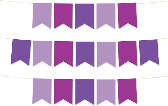 Andaz Press Hanging Pennant Banner with String, Lavender, Amethyst Violet, Royal Purple, 1-Set, 24 Pennants, Approx. 12-Feet Long