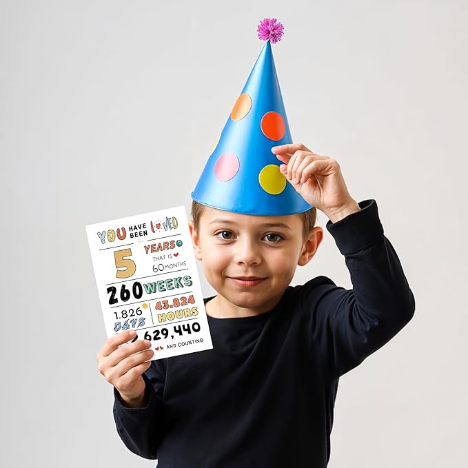 Cute 5th Birthday Card for Girls Boys, Ideal 5th Birthday Gift from Mom Dad, Five Years Old Birthday Card Gift For Son Daughter Children, Unique 5th Birthday Decorations for Grandson Granddaughter