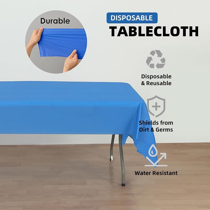 Craft And Party 12-Pack Royal Blue Plastic Tablecloths – 54 x 108 Inch Disposable Table Covers for Rectangle Tables, Heavy Duty & Waterproof for Parties, Events, Banquets, Royal Blue