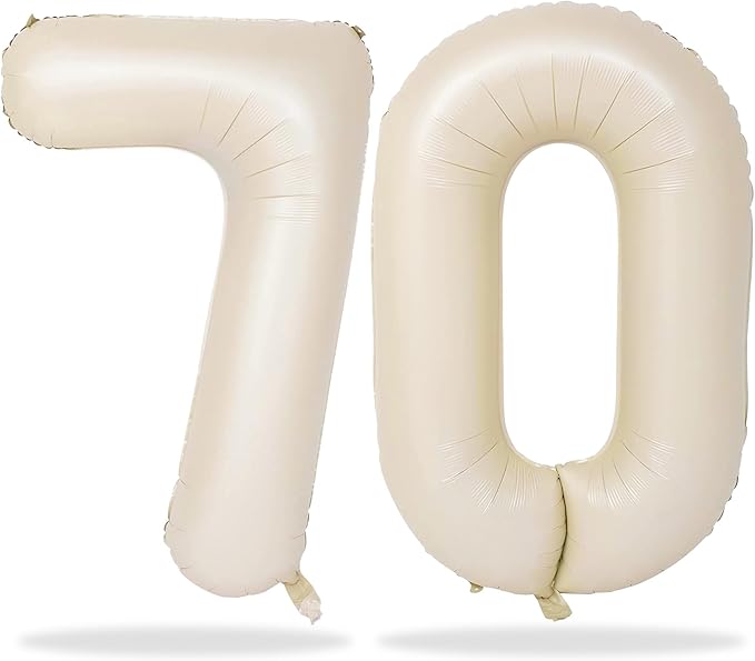 Beige Number 70 Birthday Balloons, 40 Inch Large Cream Foil Number 7 and 0 Balloons for Women, 70th Birthday Balloons White Sand for 70 Year Old Men Anniversary Birthday Party Decorations Supplies