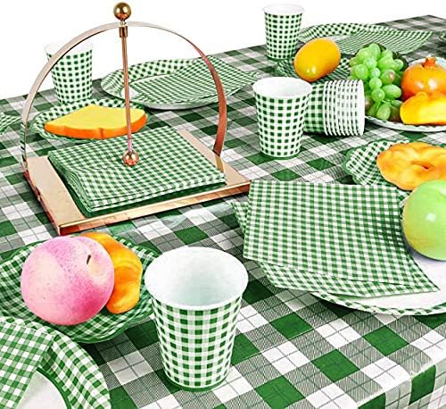 Gatherfun Disposable Napkins Paper, Green Plaid for Saint Patrick's Day Party (3-Ply, pack of 50)