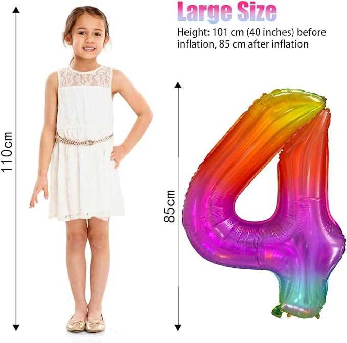 Rainbow Number 4 Balloon 40 Inch Rainbow 4 Balloon Giant Helium Foil Number 0 to 9 Balloons Birthday Wedding Party Digital Decorations Number 4