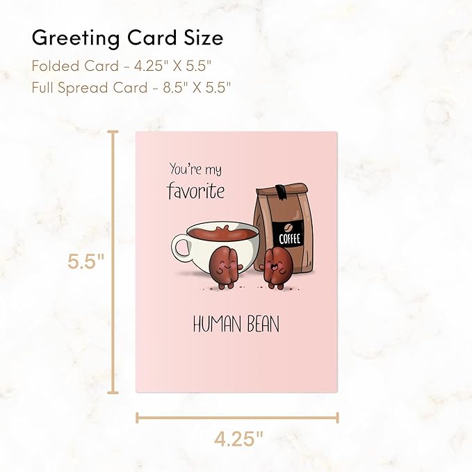 ALY LOU Coffee Anniversary Card Birthday Girlfriend, Boyfriend, Wife, Husband - Cute Funny Punny Bday Greeting Card Friend Him Her - Blank Inside (You're My Favorite Human Bean)