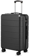 YOETEY 24 Inch Checked Luggage with Spinner Wheels, Expandable Hardside Medium Suitcase with 360° Spinner Wheels & TSA Lock, Durable ABS Travel Suitcase for 3-5 Day Trips (24 in, Black)