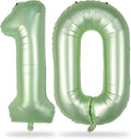 Large 10 Balloons Number Sage Green, 40 Inch Olive Green Helium Foil Number 1 & 0 Balloons Self Inflating for Girls Women 10th Birthday Party Balloons Anniversary Jungle Safari Decorations Supplies