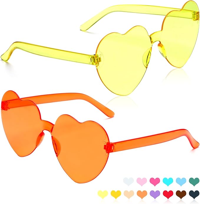Heart Sunglasses 2 Pairs Heart Shaped Sunglasses Womens Heart Glasses Rave Sunglasses for Women Party Favors