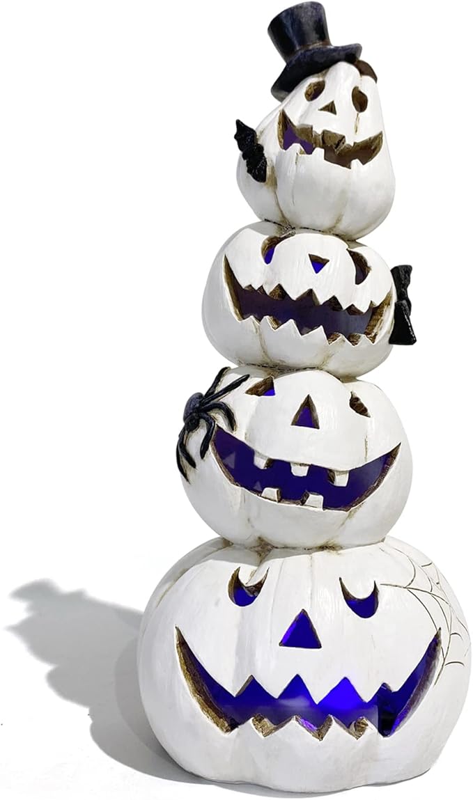 Hodao Halloween Pumpkin Decorations Indoor Halloween Decorations Clearance for Table/Window/Present Box/Gift/Courtyard Corridor (White Stacked Pumpkins)…