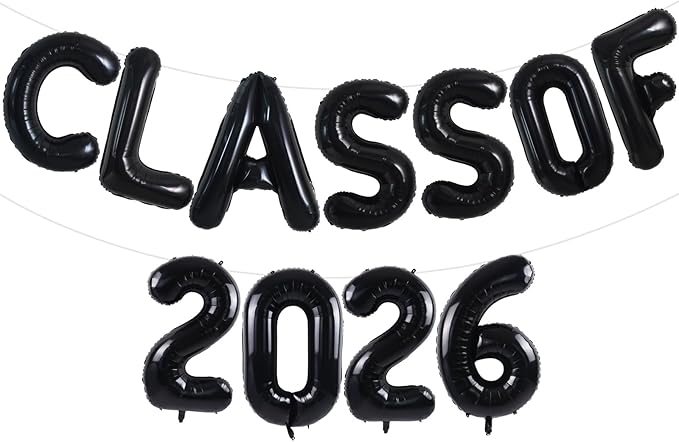 TONIFUL Black Class of 2026 Graduation Balloon Banners Foil Balloons Decorations 2026 Congrats Grad Balloons for Class of 2026 Congratulation Graduations Party Supplies